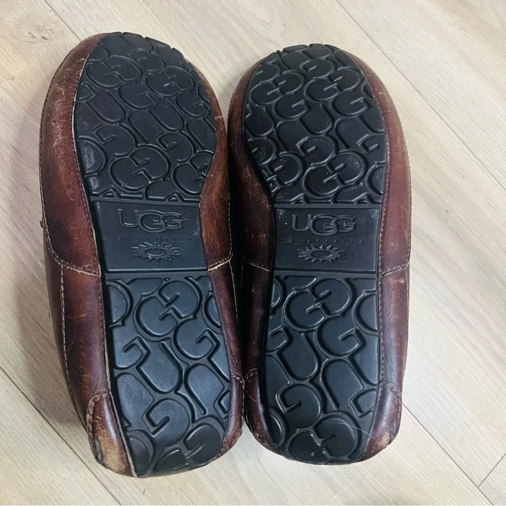 UGG Dark Brown Lined Ascot Leather Driving Loafers 10